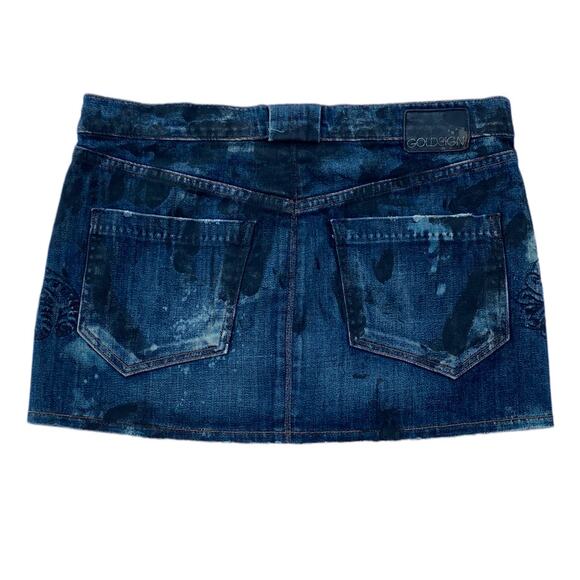 New Goldsign Floral Embroidered Distressed Splattered Denim Jean Mini Skirt 27 - Picture 10 of 13